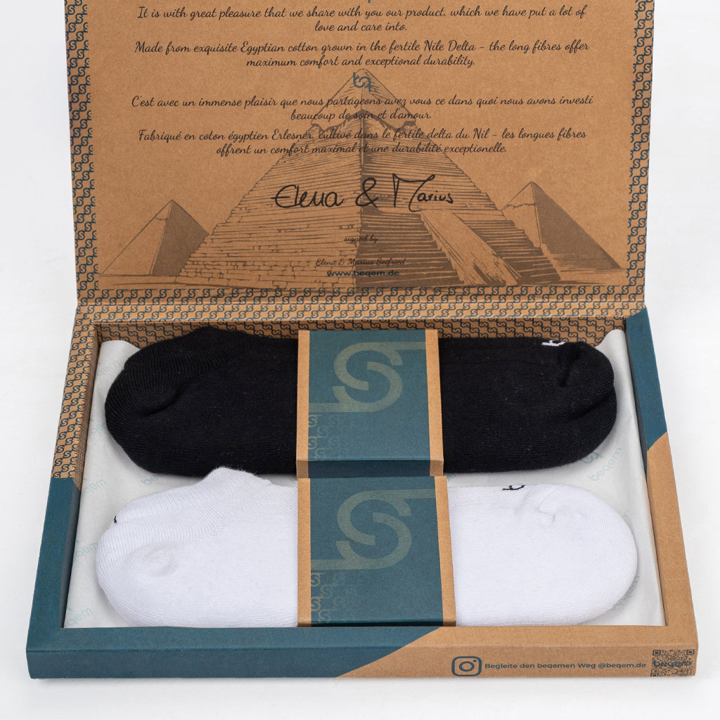Beqem Sneaker-Socken aus ägyptischer Baumwolle – atmungsaktiv, langlebig & extraweich. Set mit schwarzen & weißen Socken