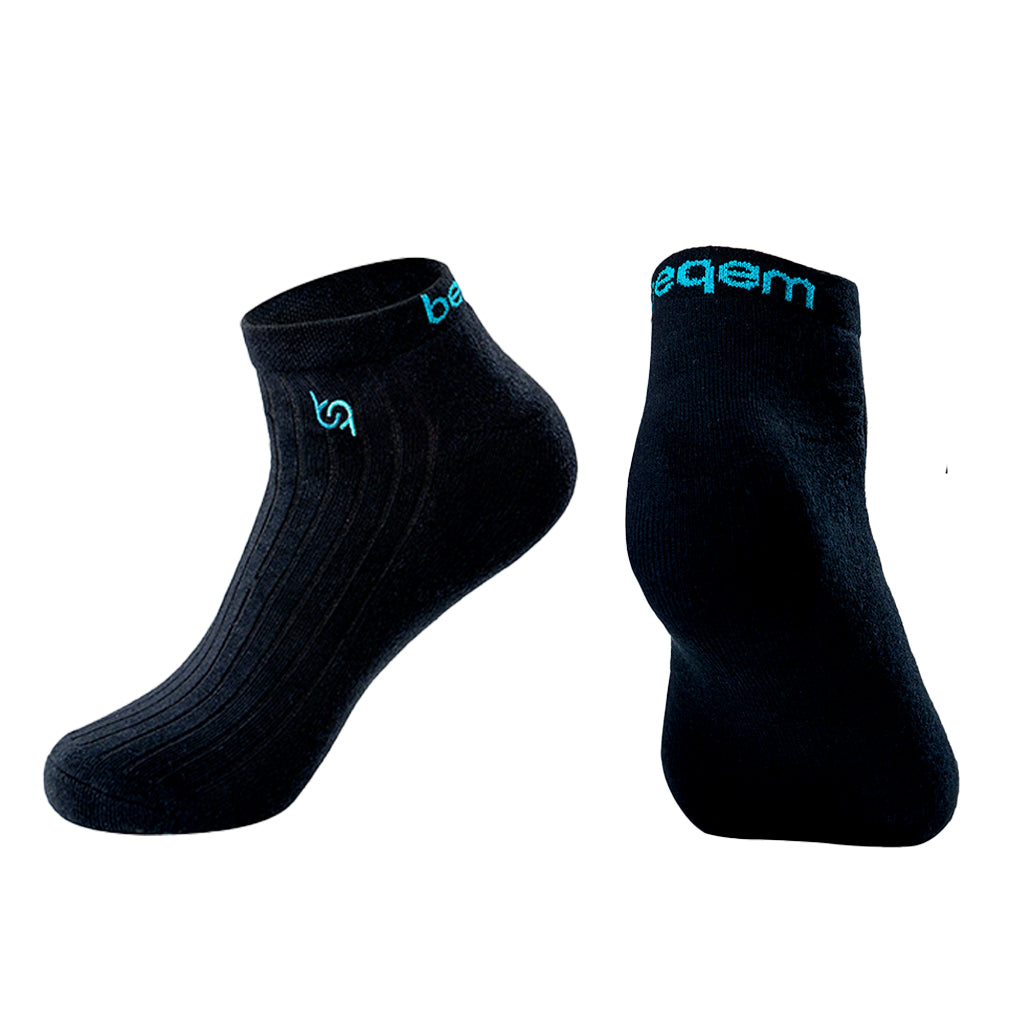 Beqem Sneaker-Socken in Schwarz aus ägyptischer Baumwolle – atmungsaktiv, langlebig & ultraweich. Perfekt für maximalen Komfort.