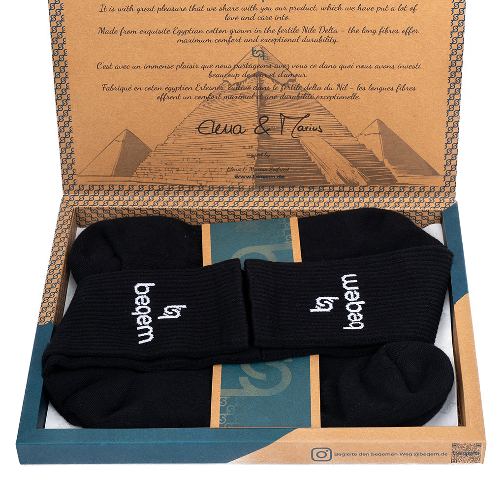 BSSET1SB0102001, BSSET1MB0102001, BSSET1LB0102001, Beqem schwarze Socken aus ägyptischer Baumwolle – weich, langlebig & atmungsaktiv. Stilvoll verpackt für höchsten Tragekomfort