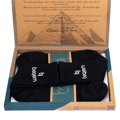 BSSET1SB0102001, BSSET1MB0102001, BSSET1LB0102001, Beqem schwarze Socken aus ägyptischer Baumwolle – weich, langlebig & atmungsaktiv. Stilvoll verpackt für höchsten Tragekomfort