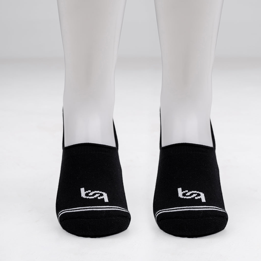 Beqem Füßling-Socken aus ägyptischer Baumwolle – schwarz, rutschfest, atmungsaktiv, unsichtbar im Schuh für maximalen Komfort.