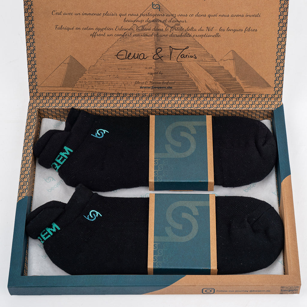BSSES1SB0302001, BSSES1MB0302001, BSSES1LB0302001, Beqem Sneaker-Socken aus ägyptischer Baumwolle – schwarz, atmungsaktiv & langlebig. Perfekte Passform für maximalen Komfort