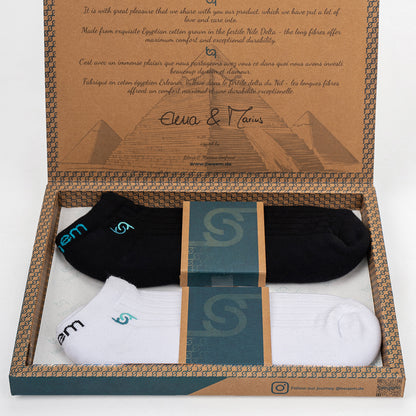 Beqem Sneaker-Socken aus ägyptischer Baumwolle – schwarz & weiß, weich, atmungsaktiv & langlebig. Luxuriöse Qualität & Komfort