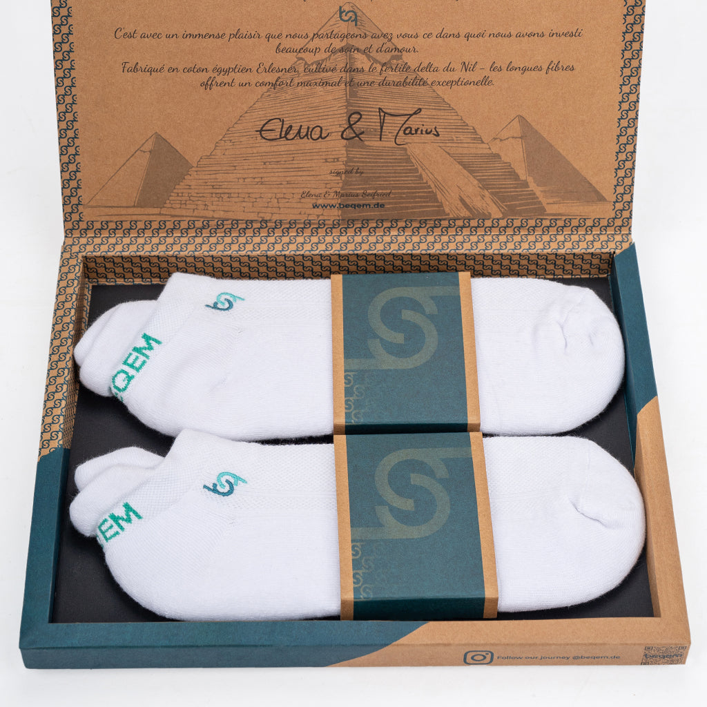 BSSES1SW0302001, BSSES1MW0302001, BSSES1LW0302001, Beqem Sneaker-Socken aus ägyptischer Baumwolle – weiß, ultraweich & atmungsaktiv. Perfekter Sitz & langlebige Qualität.
