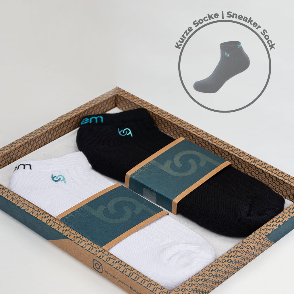 Beqem Sneaker-Socken in Schwarz & Weiß aus ägyptischer Baumwolle – weich, langlebig & atmungsaktiv. Luxuriöse Qualität & Komfort
