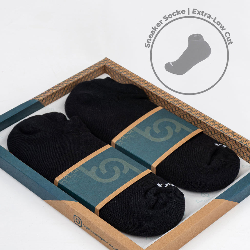 Beqem Sneaker-Socken aus ägyptischer Baumwolle – extra-low cut, atmungsaktiv & langlebig. Hochwertige schwarze Herrensocken.