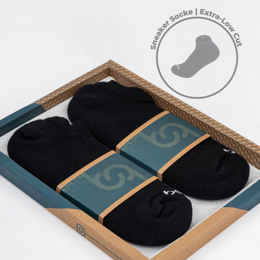 Beqem Sneaker-Socken aus ägyptischer Baumwolle – extra-low cut, atmungsaktiv & langlebig. Hochwertige schwarze Herrensocken.