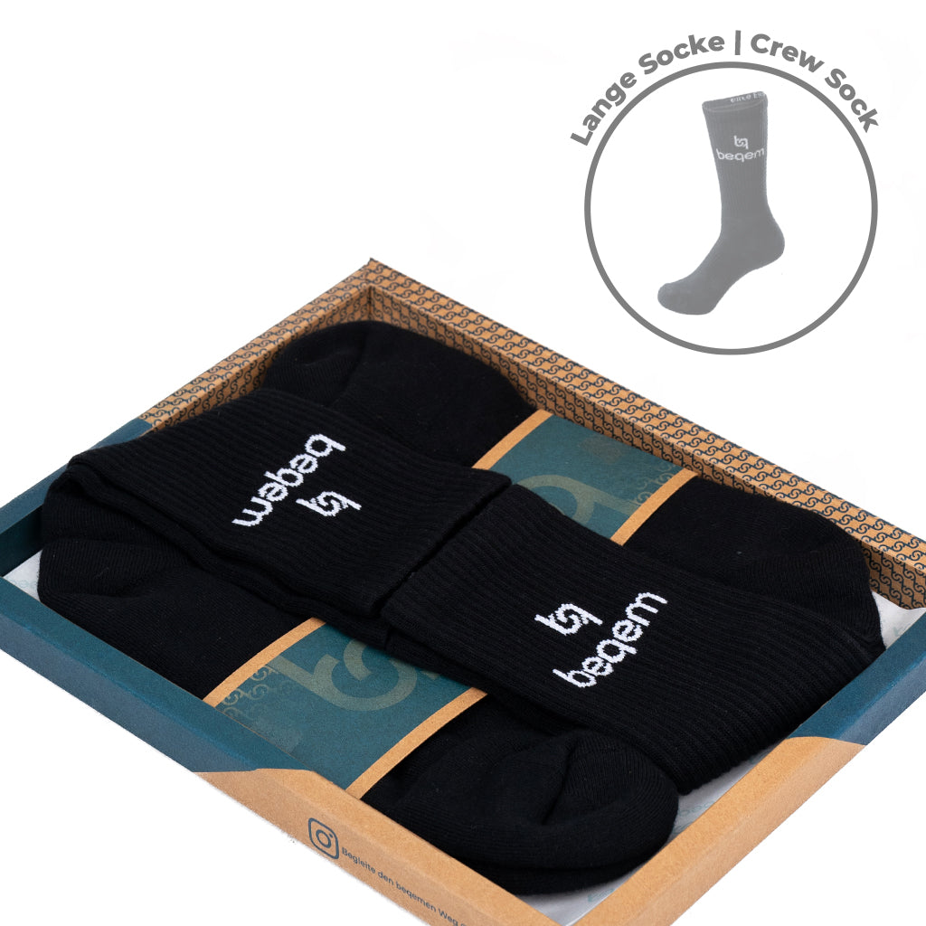 Beqem schwarze Crew Socken aus ägyptischer Baumwolle – weich, strapazierfähig & atmungsaktiv. Hochwertige Qualität in stilvoller Box