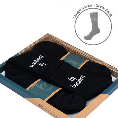 Beqem schwarze Crew Socken aus ägyptischer Baumwolle – weich, strapazierfähig & atmungsaktiv. Hochwertige Qualität in stilvoller Box