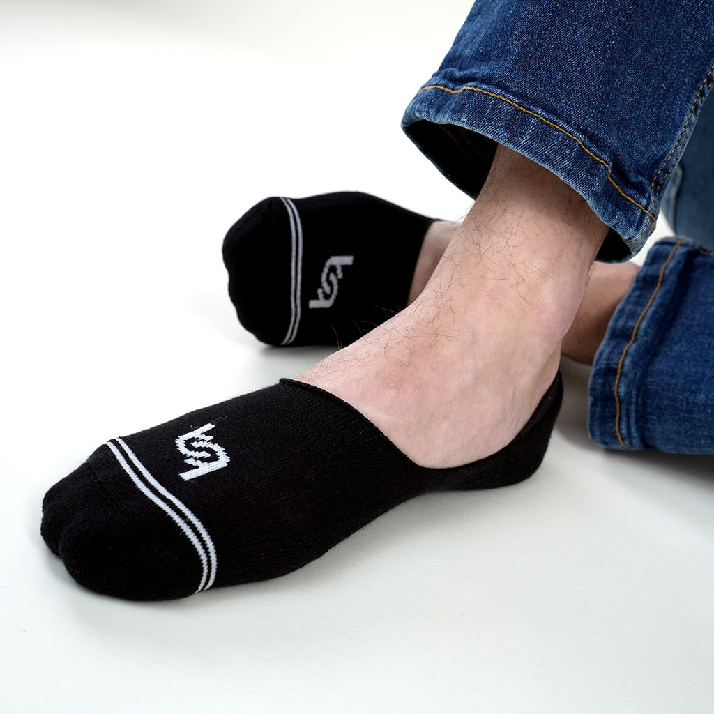 Beqem Füßling-Socken aus ägyptischer Baumwolle – schwarz, rutschfest, unsichtbar im Schuh, weich & atmungsaktiv für Komfort.