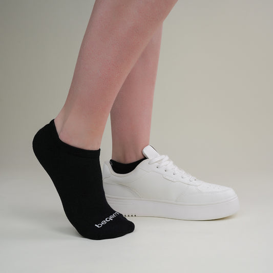 Beqem schwarze Sneaker-Socken aus ägyptischer Baumwolle – weich, atmungsaktiv & langlebig, perfekt für bequemen Halt im Schuh.