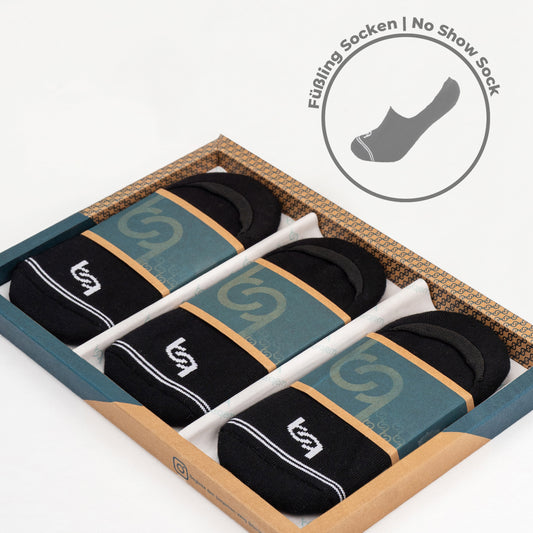 Beqem Füßling-Socken aus ägyptischer Baumwolle – schwarz, weich, langlebig und rutschfest. Perfekte Passform für Sneaker & Alltag.