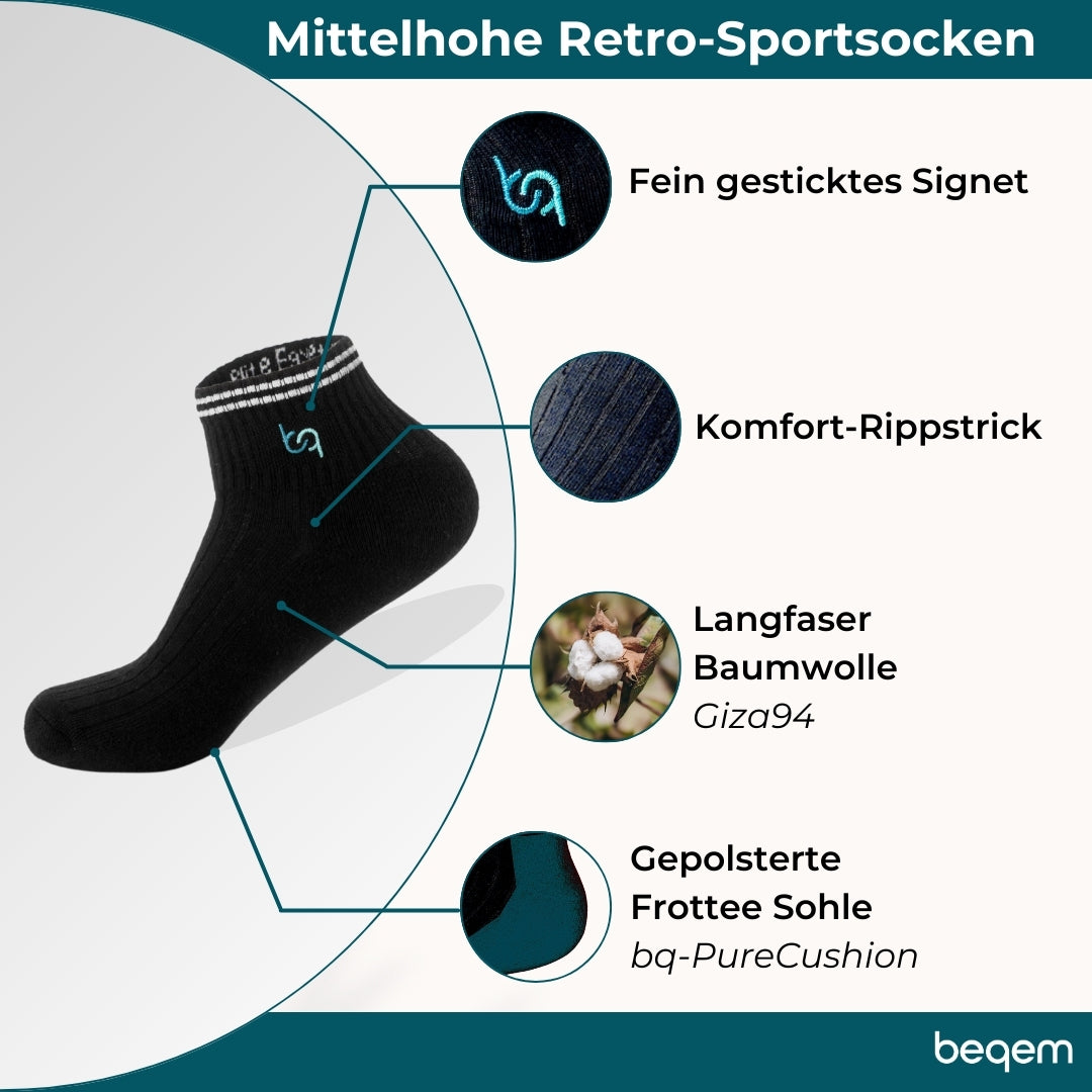 Mittelhohe Retro-Sportsocken Herren, gepolstert