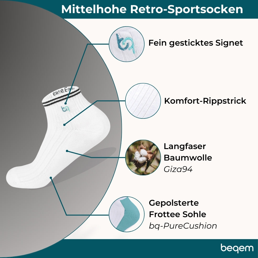 Mittelhohe Retro-Sportsocken Herren, gepolstert