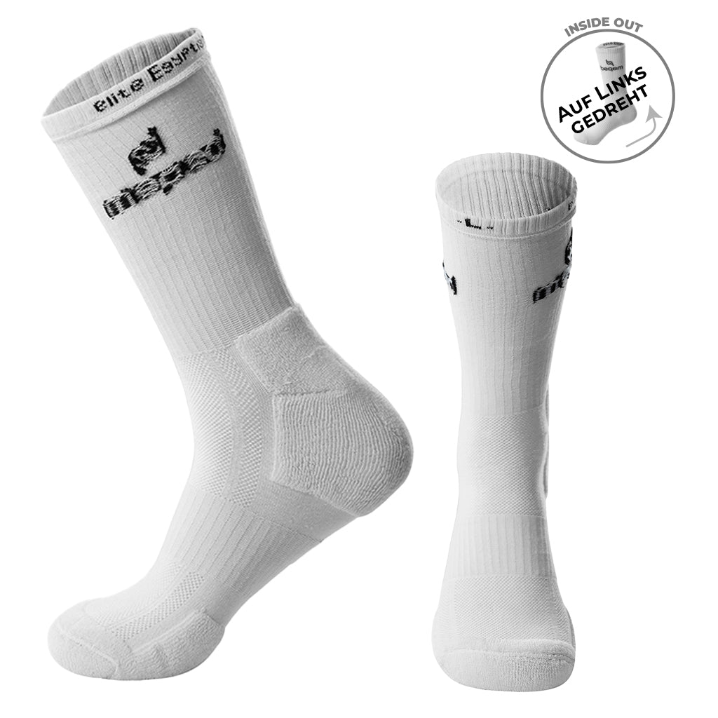 Beqem weiße Crew-Socken aus ägyptischer Baumwolle – weich, atmungsaktiv & langlebig. Auf links gedreht für maximale Qualität