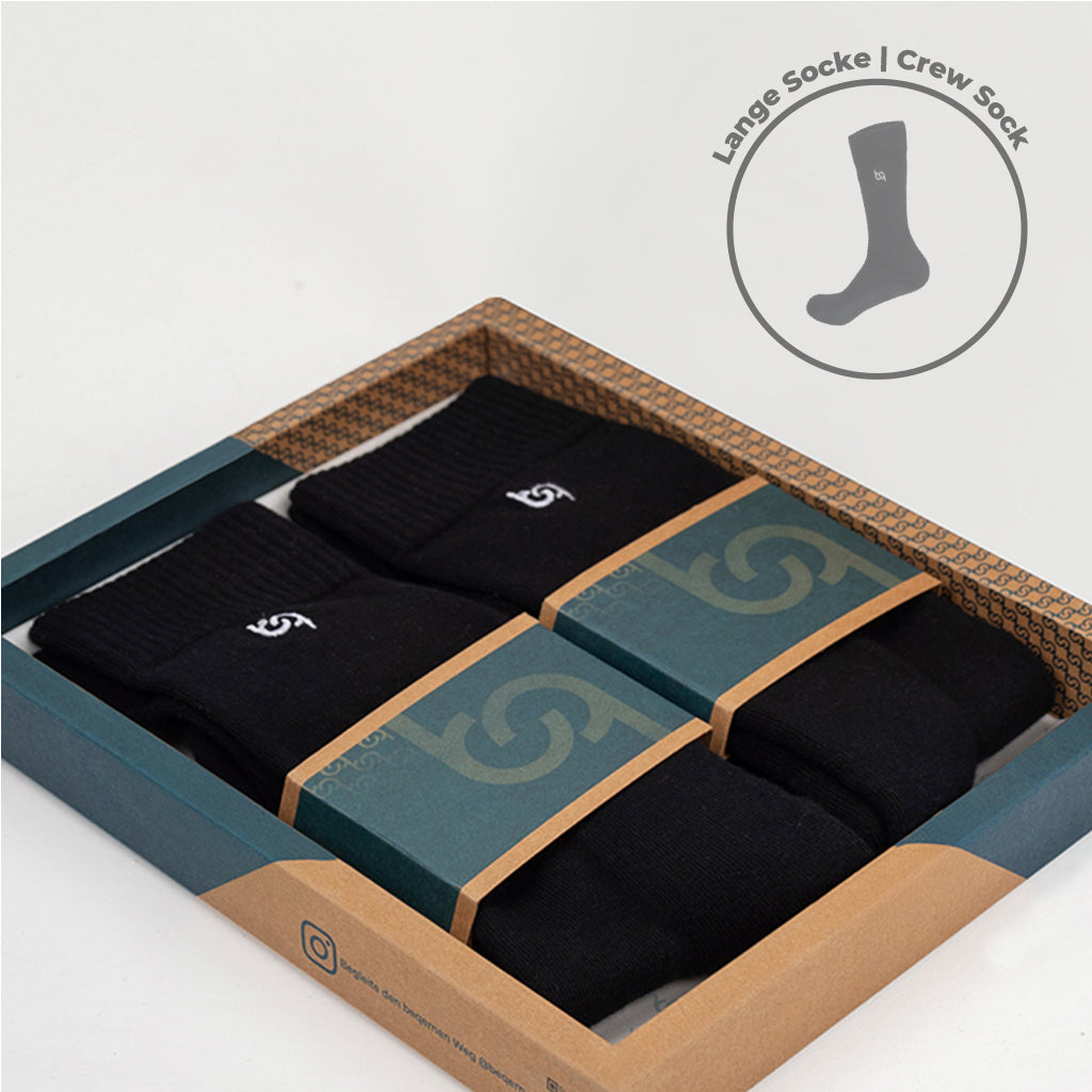 Beqem schwarze Crew-Socken aus feiner ägyptischer Giza-Baumwolle – weich, langlebig & atmungsaktiv. Hochwertige Luxus-Socken stilvoll verpackt
